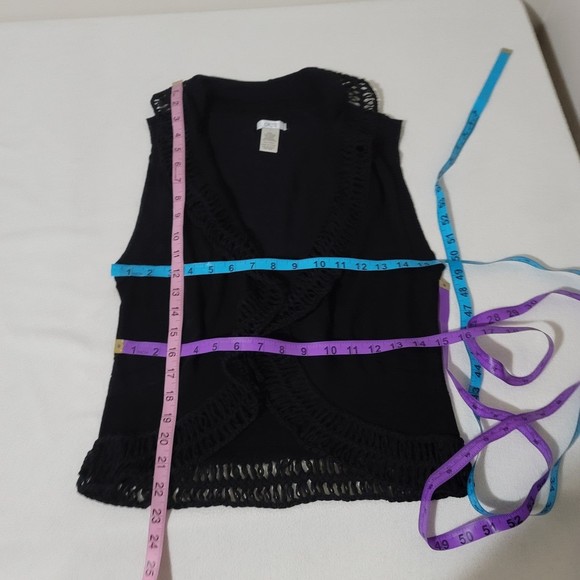 Cache vintage y2k Boho Crochet open cardigan vest crop black S - Picture 7 of 8